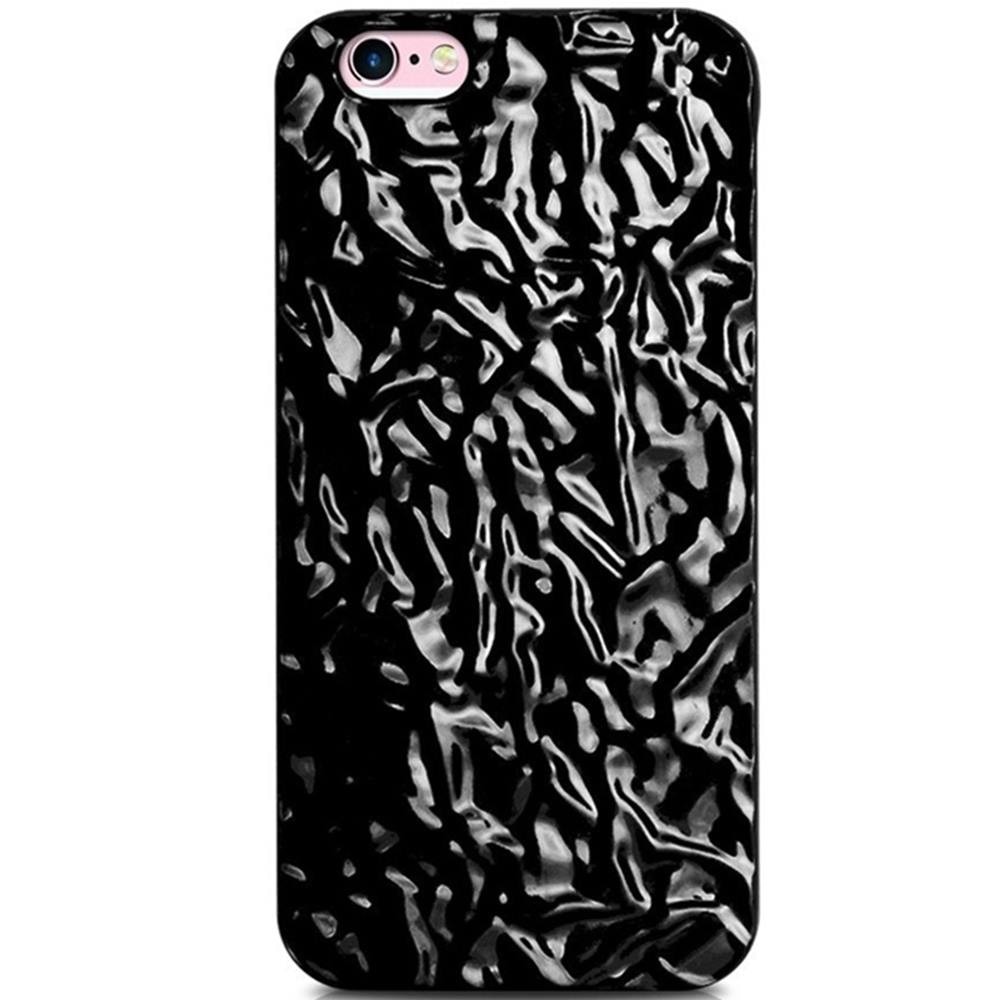 Husa din plastic dur policarbonat iPhone 6 / 6S (4.7 inch) texturata 3D metalizata metalic BLACK, NEGRU
