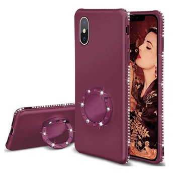 Husa silicon cu Inel suport si Pietricele pietre Cristale tip sclipici Glitter iPhone X XS 10 (5.8 Husa silicon cu Inel suport si Pietricele pietre Cristale tip sclipici Glitter iPhone X XS 10 (5.8