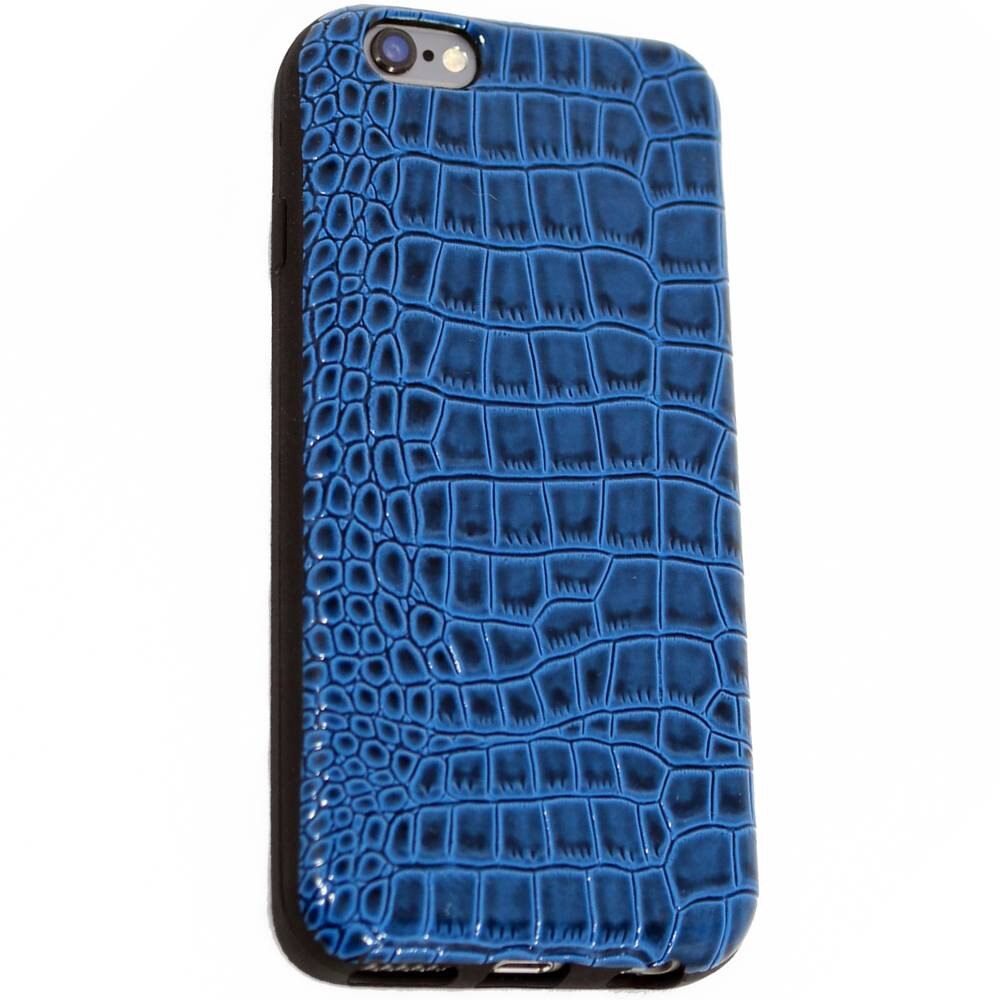 Husa din silicon dens TPU iPhone 6 / 6S (4.7 inch) tip piele crocodil croc BLUE, ALBASTRU