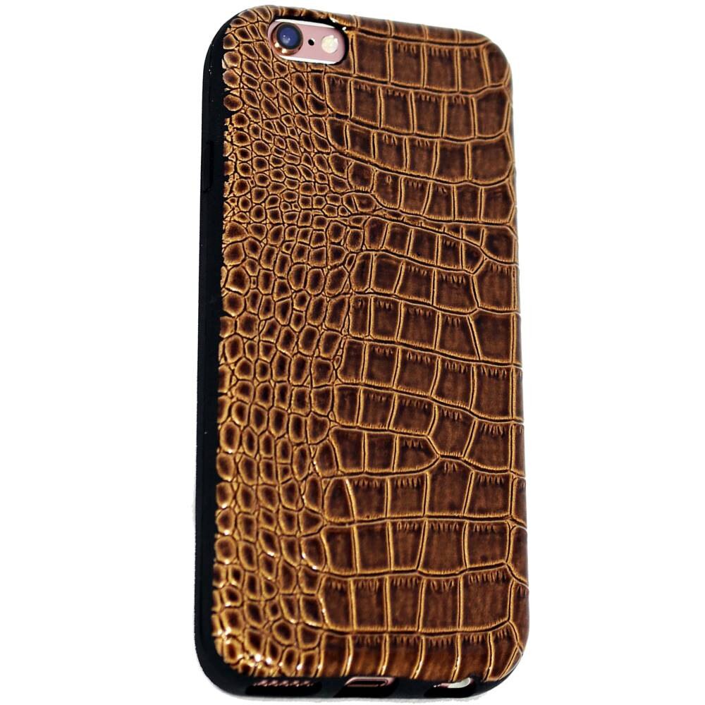 Husa din silicon dens TPU iPhone 6 / 6S (4.7 inch) tip piele crocodil croc CARAMEL