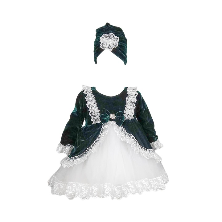 Rochie botez, model Ducesa, culoare verde, varsta 3-6 luni
