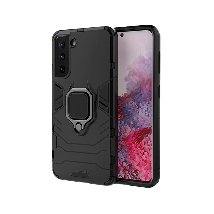 Husa Pentru Samsung Galaxy S22, Army Shield Protection, Armor Ring Holder, Negru