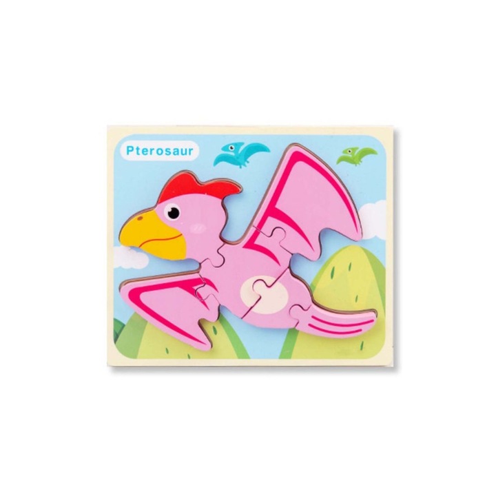 Fából készült puzzle 3D Pterosaurus dinoszaurusz 6 darabos, 18x15 cm
