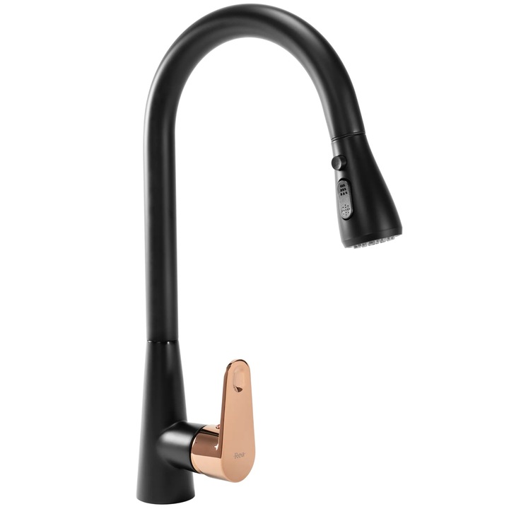 Смесител за кухня Rea Mild Black Matt Gold Pink 43см Душ изтеглящ се