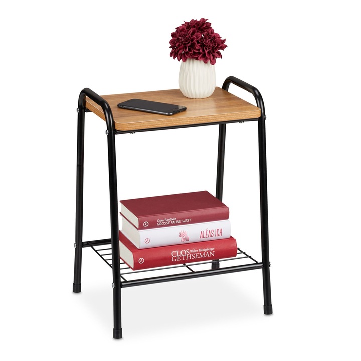 Noptiera Relaxdays industriala, blad din MDF si structura din metal, 48 x 35 x 29.5 cm