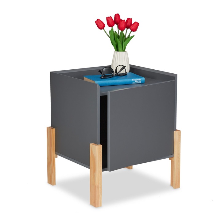 Noptiera Relaxdays gri, din MDF, 49 x 43 x 38 cm