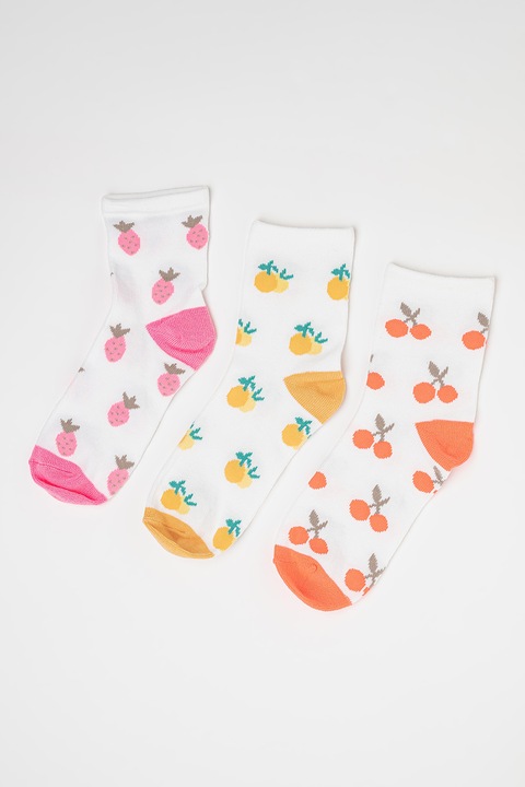 GAP, Дълги чорапи с шарки - 3 чифта, Бял/Неоново оранжево