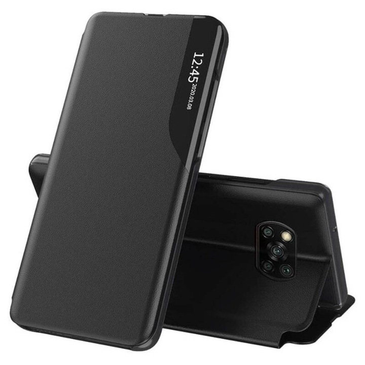 Защитен калъф за Xiaomi Poco X3/Poco X3 NFC/Poco X3 Pro, ергономичен, серия eFold, O5707, екологична кожа, черен