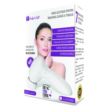 Perie electrica Beyoutiful, multifunctionala, cu 5 capete (curatare in profunzime, curatare delicata, peeling/microdermoabraziune, aplicare make-up), pentru ingrijirea zilnica a fetei Perie electrica Beyoutiful, multifunctionala, cu 5 capete (curatare in profunzime, curatare delicata, peeling/microdermoabraziune, aplicare make-up), pentru ingrijirea zilnica a fetei