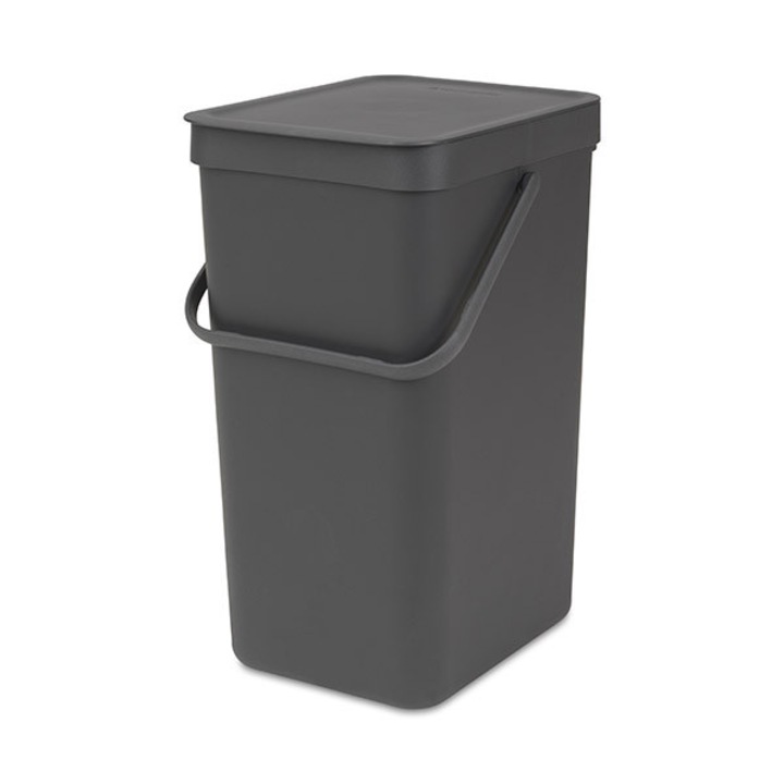 Кош за разделно събиране на боклук Brabantia Sort&Go 648978, 16 л, Дръжка, Възможност за стенен монтаж, Тъмносив