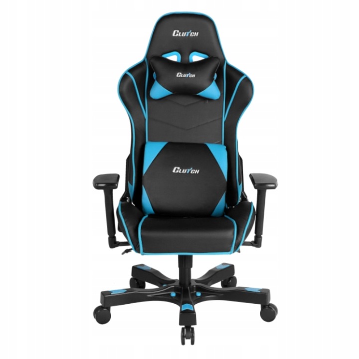 Scaun Gaming Profesional Clutch, Seria Crank, Editia Delta, Cadru Otel, Piele ecologica, Negru/ Albastru