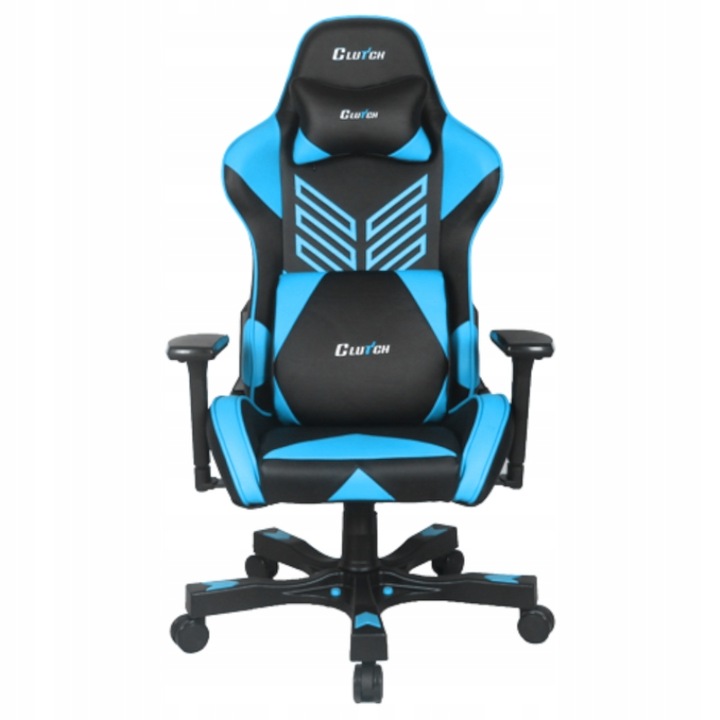 Scaun Gaming Profesional Clutch, Seria Crank, Editia Onylight, Cadru Otel, Piele ecologica, Negru/ Albastru