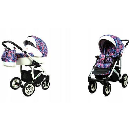 Carucior pentru copii, BabyLux, 2 in 1, Bumbac/Aluminiu, Model tropical, Multifunctional, Multicolor