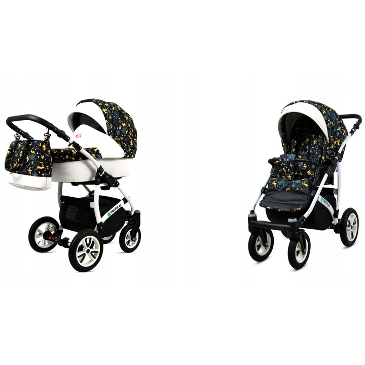 Детска количка BabyLux, 2 в 1, Тропически модел, Памук/Алуминий, Многоцветен