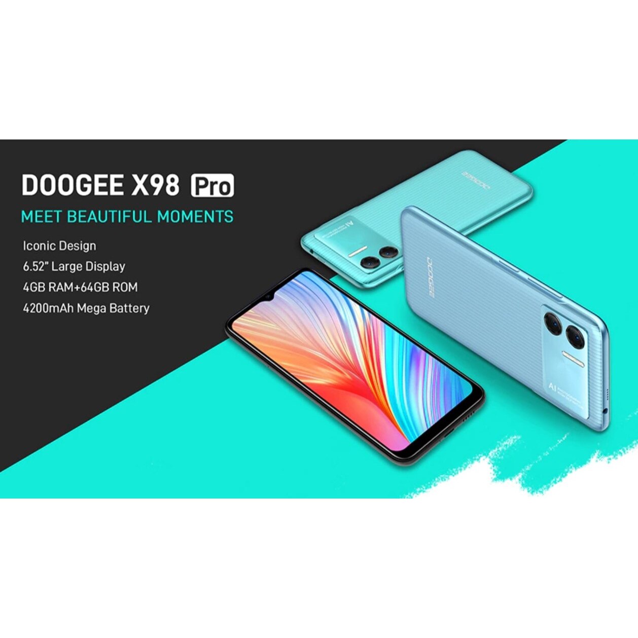 Смартфон Doogee X98 PRO, 4/64GB, 4200mAh, 6.52 inch, Android 12, черен ...