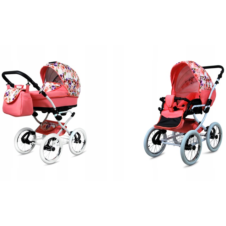 Детска количка Baby Lux, 2 в 1, Алуминий/Памук, Многофункционална, С цветя, Многоцветен