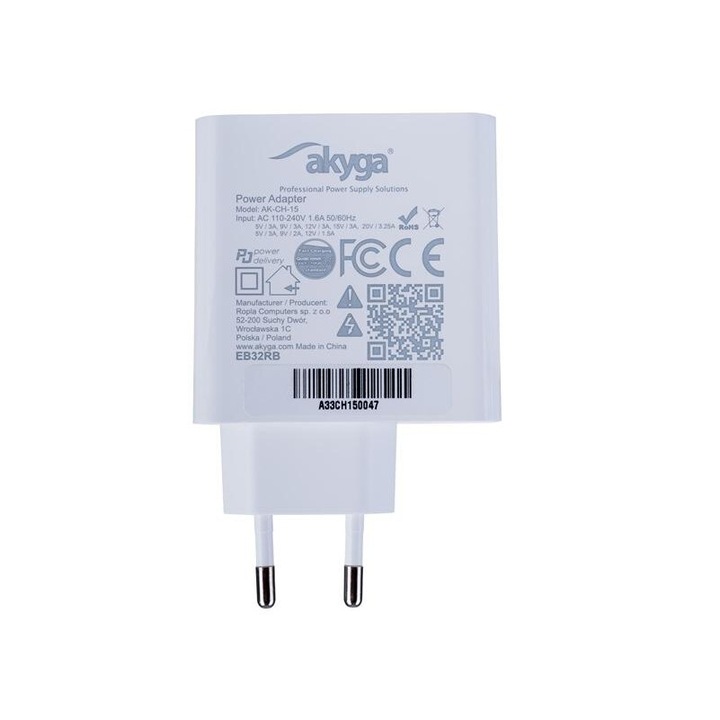Akyga AK-CH-15 QC3.0 5-20V/3,25A/65W USB töltő