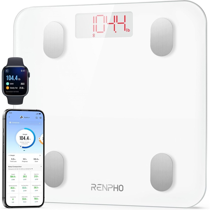 Cantar Inteligent RENPHO Elis 1 ES-26M cu Bluetooth pentru Analiza Corporala, IMC, Grasime Corporala si Masa Musculara