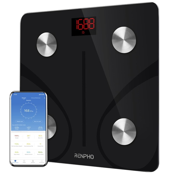 Смарт кантар за баня, Максимум 180 кг, 13 измервания, BMI, BMR IMC, Bluetooth, Съвместим с Fitbit, Health, Google Fit, BLUETOOTH, Качествени материали, Перфектният избор