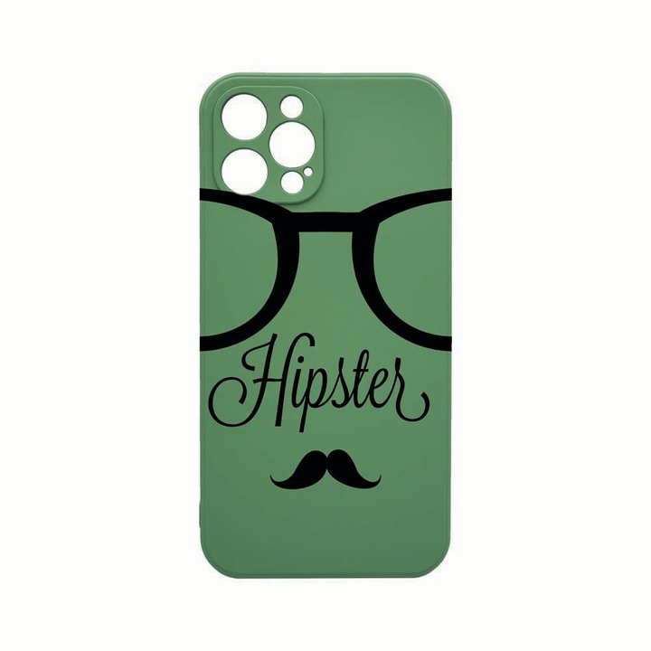 Husa din silicon, interior de catifea, Compatibila Cu Apple iPhone 12 Pro Max, Hipster, Protectie camera, Green PGR 12