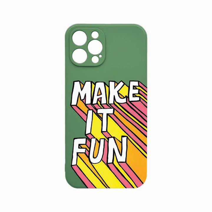 Husa din silicon, interior de catifea, Compatibila Cu Apple iPhone 12 Pro Max, Make It Fun, Protectie camera, Green PGR 494