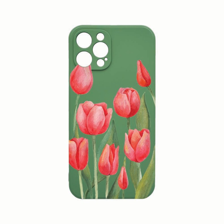 Силиконов калъф Unique за Apple iPhone 12 Pro Max, Red Tulips, защита на камерата, Beryl PGR 633
