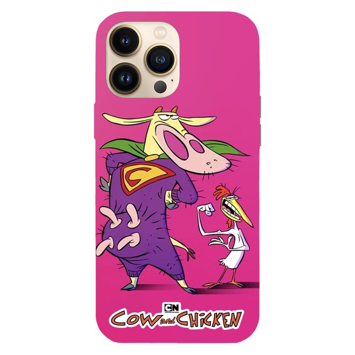 Husa compatibila cu Apple iPhone 14 Pro model Cow and Chicken Super Cow, Silicon, TPU, Viceversa