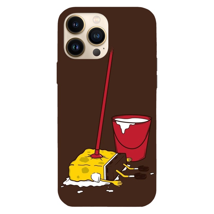 Капак, съвместим с Apple iPhone 13 Mini модел Спондж Боб Почистване, Силикон, TPU, обратното