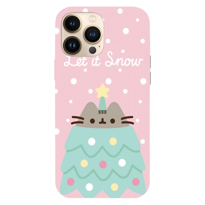 Husa Craciun compatibila cu Apple iPhone 13 Mini model Let it snow Pusheen, Silicon, TPU, Viceversa