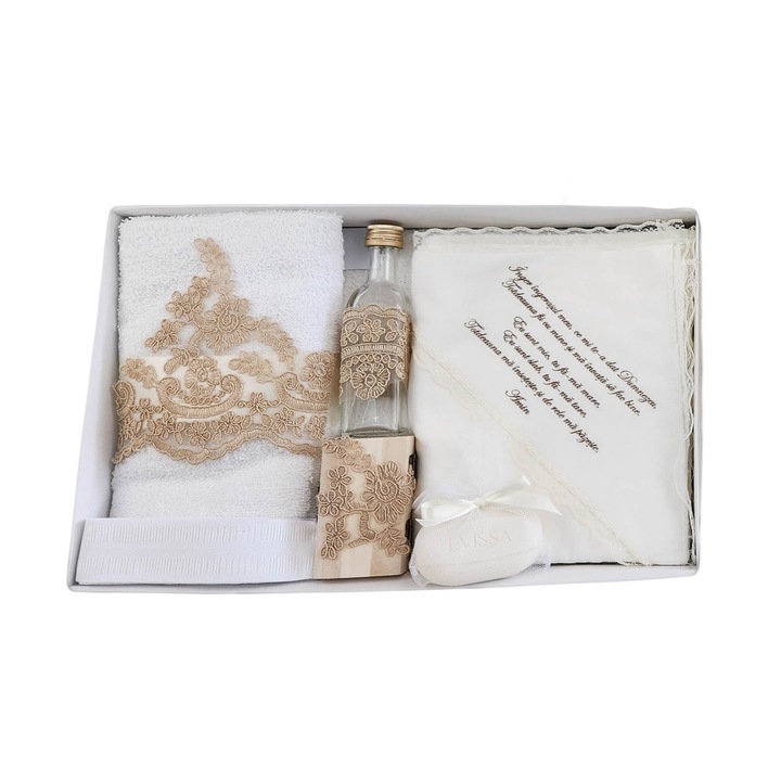 Trusou botez elegant dantela crem