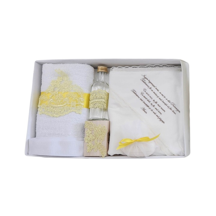 Trusou botez elegant dantela galbena