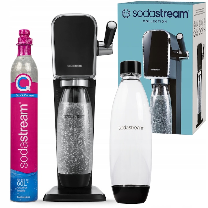 Наситител за вода SodaStream Art, черен, 1 пластмасова бутилка, 1 патрон Quick Connect CO2