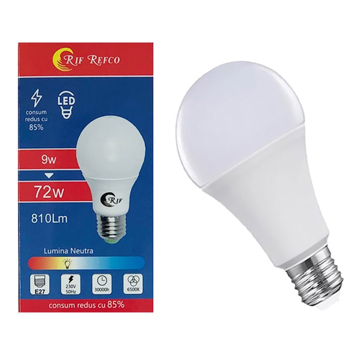 LED izzó RIF REFCO ® 9W, 810 lumen, A+, E27, 6500k