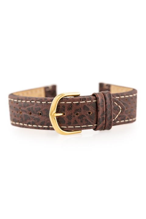 Curea ceas, Bisset, Piele naturala, 20 mm, Maro inchis