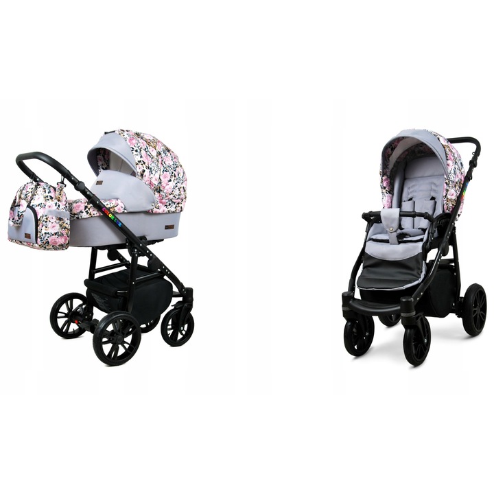 Детска количка Baby Lux 2 в 1, Алуминий/Памук, Многофункционална, Многоцветен