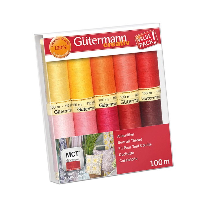 Set 10 papiote Gutermann Sew-All Thread Kit Yellow/Red