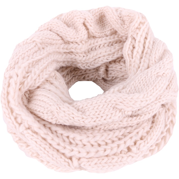 Унисекс кръгъл шал, плетен, безкраен десен, B087-49 Бял