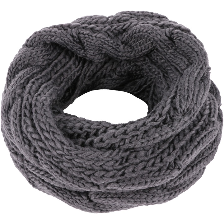 Унисекс кръгъл шал, плетен, безкраен десен, B087-63 Сив