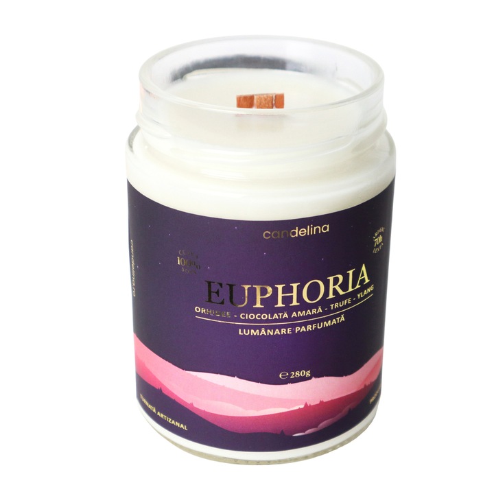 Ароматизирана соева свещ с дървен фитил, Ръчна изработка, Естествен восък, Горене 70ч, 280 гр