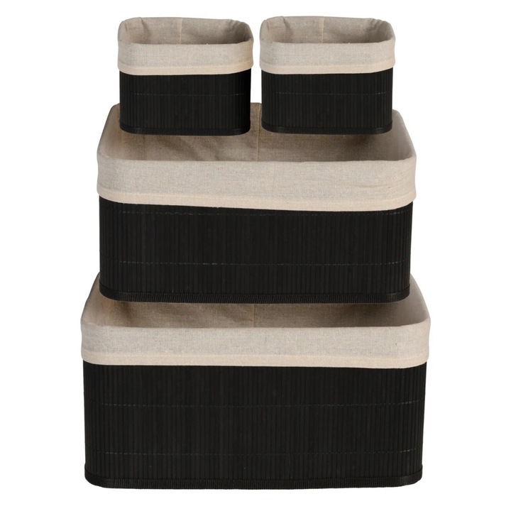 Set 4 cutii depozitare Home&Styling Collection, bambus, 38x27x18 cm, negru