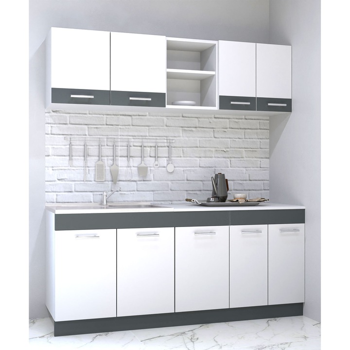 Set bucatarie Badenmob, seria sarona 180,01x190x52cm, alb/antracit