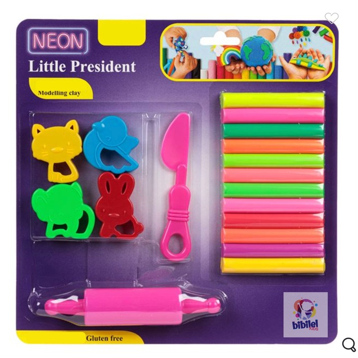 Творчески комплект от 18 части с пластелин и аксесоари за моделиране, 12 цвята неонов пластелин, JMB-BBL6775