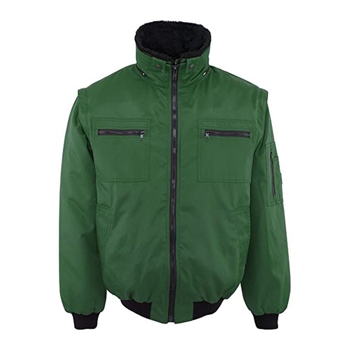 Jacheta de lucru pentru barbati, Mascot, Bumbac, impermeabila, cu maneci detasabile, Verde, 3XL