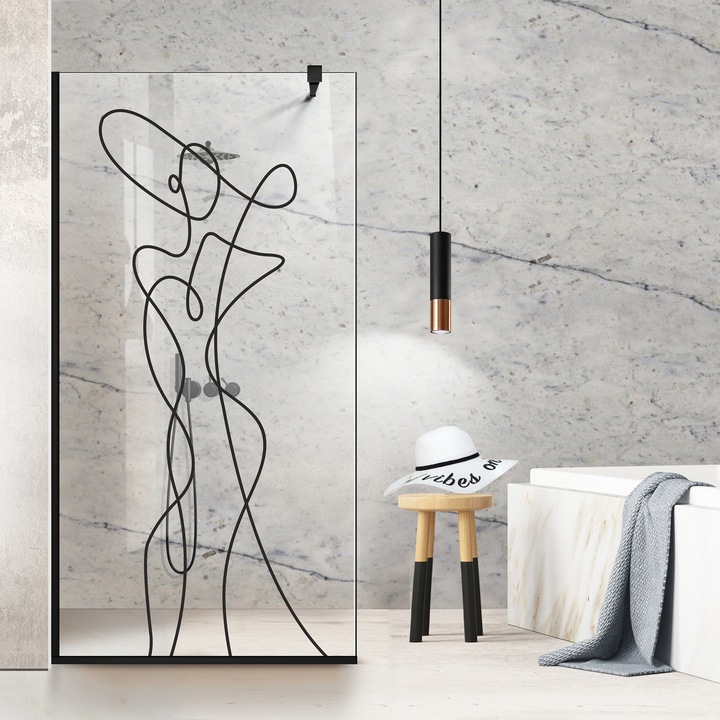 Aqua Class® Black 100x195 cm zuhanyfal, fekete Vogue modell, víztiszta biztonsági üveg
