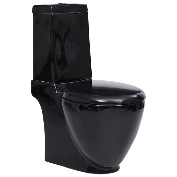 Керамична тоалетна задно оттичане vidaXL, черна, 65 х 38,5 х 84,5 см