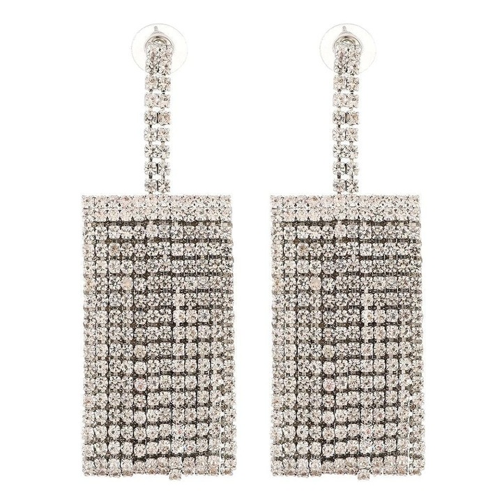 Cercei argintii, lungi, dreptunghiulari, cu pietre, Ezra C10, Pursehuit