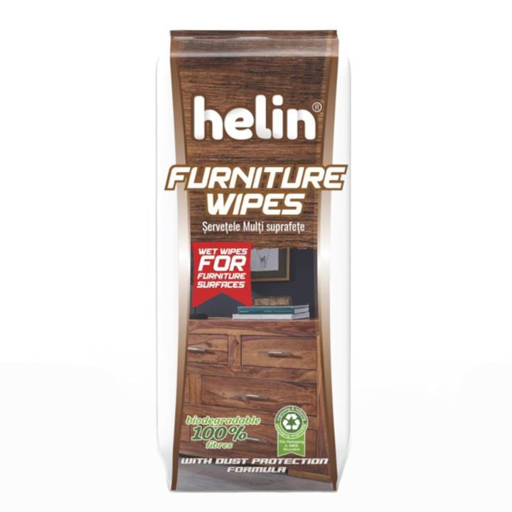 Servetele umede suprafete Mobila Helin Furniture Wipes, %100 biodegradable, 60 buc