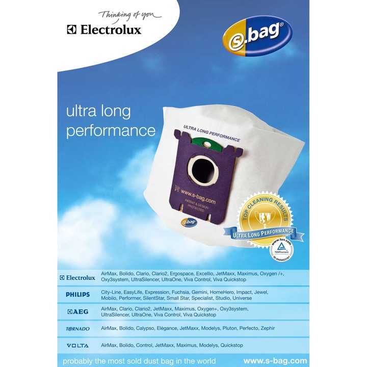 Electrolux E210B Ultra Long Performance s-bag universal szintetikus porzsák Philips és Electrolux porszívókhoz, 3 db