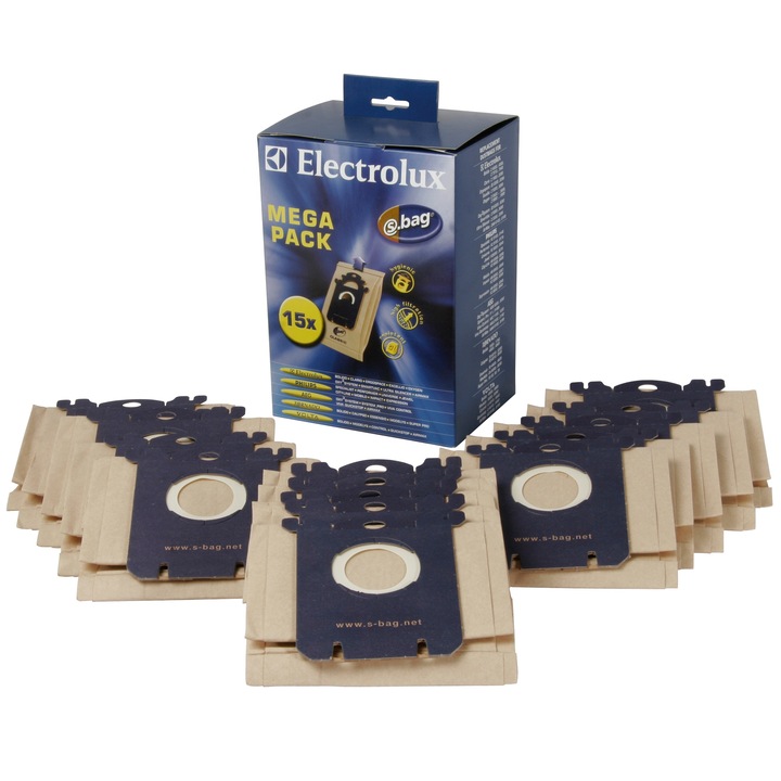 Set saci hartie Electrolux E200M Mega Pack s-bag universal compatibili cu aspiratoare Philips si Electrolux, 15 buc