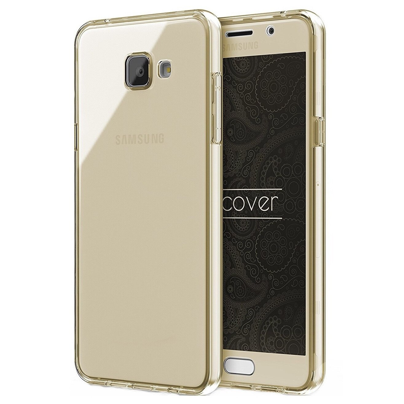 Husa Full TPU 360° (fata + spate), ultra-slim 0.3 mm pentru Samsung Galaxy A7 (2016), Gold transparent
